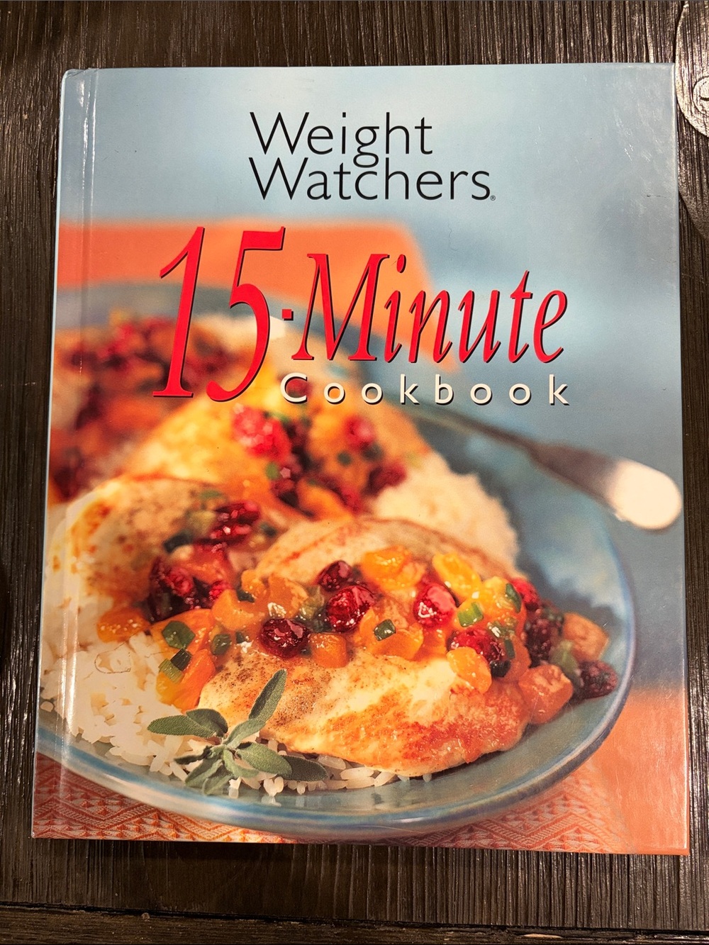 Weight Watchers 15-Minute Cookbook - Blue and Red Cover with Food Photo.